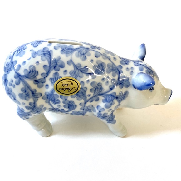Andrea By Sadek Other - Andrea By Sadek Blue White Pig Piggy Bank